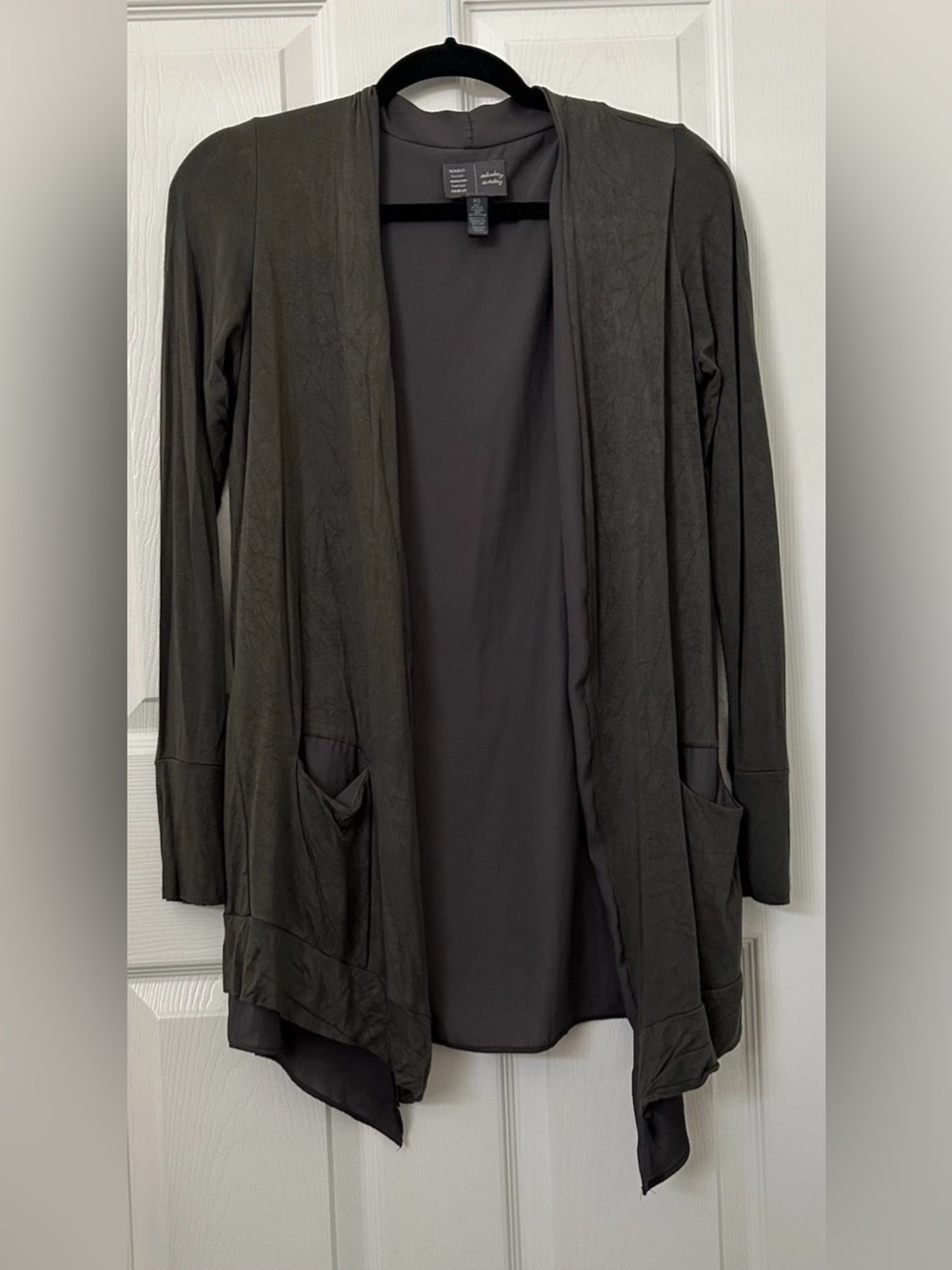 Open Front Draped Cardigan - Dark Olive Green